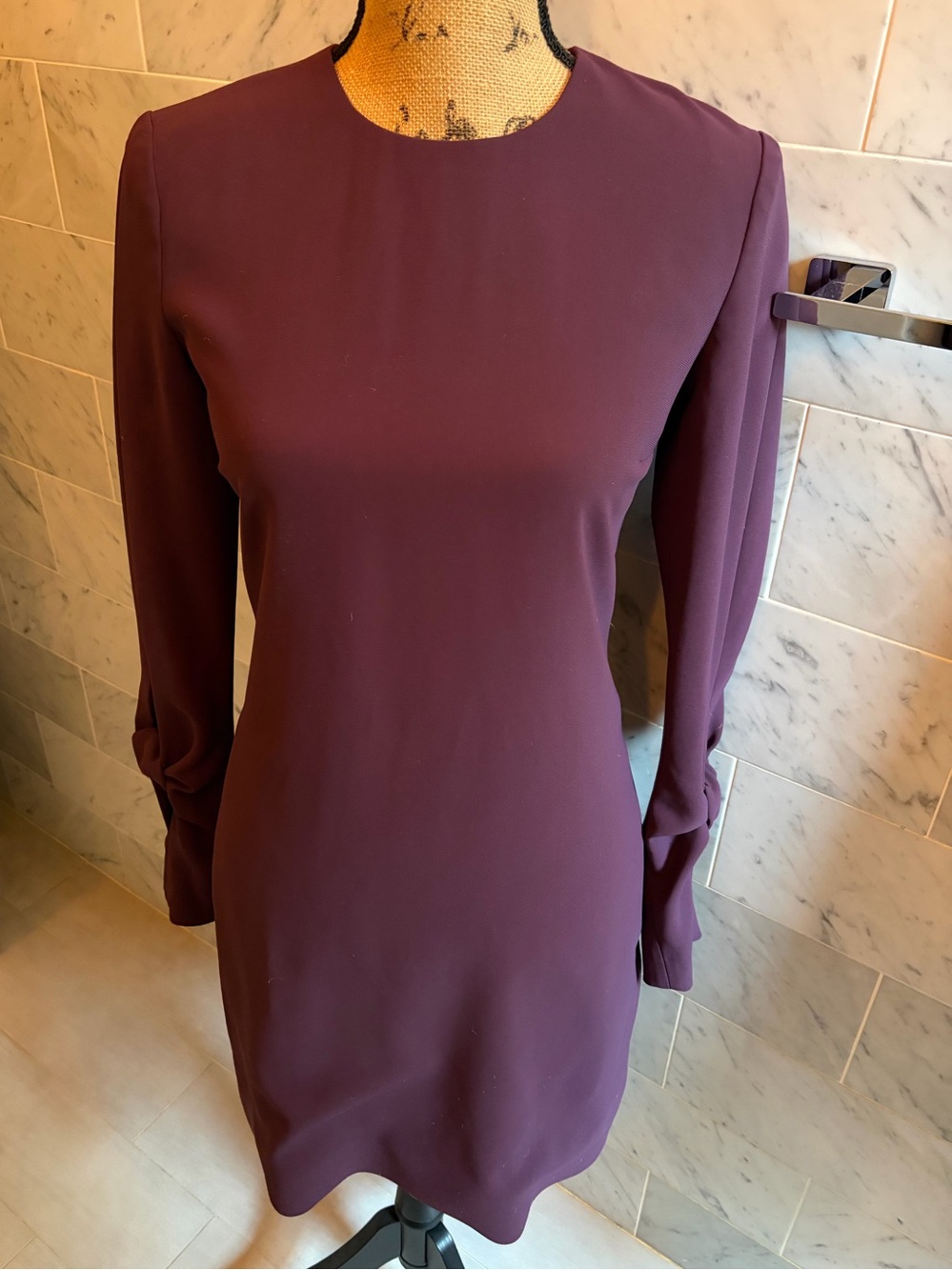 Victoria Beckham Plum Long-Sleeve Knot Sleeve Dress Size 2